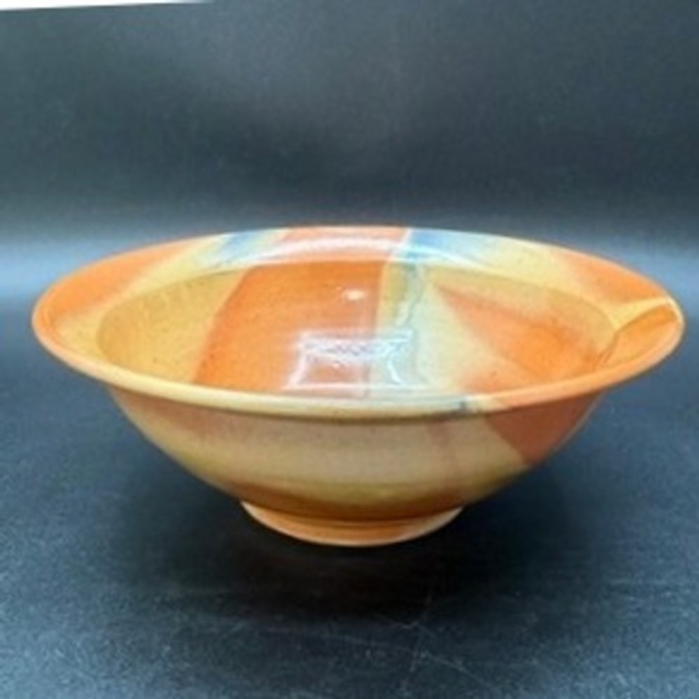VTG Handmade Ceramic Bowl Orange Swirl Glaze Art Pottery Salad Cereal Dish Fun‎